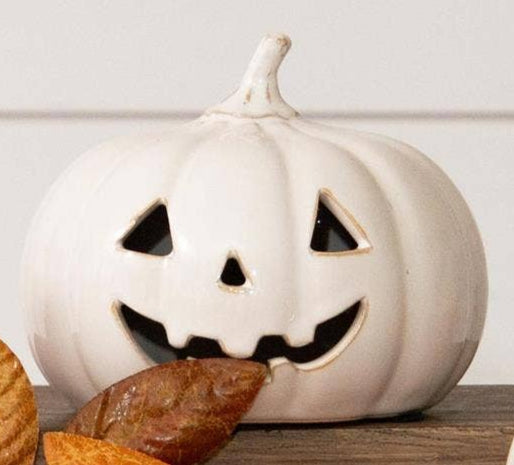 White Glazed Ceramic Jack O' Lanterns (Set of 3)