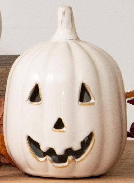 White Glazed Ceramic Jack O' Lanterns (Set of 3)
