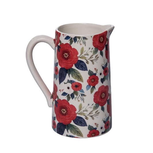 Patriotic Floral Ceramic Pitcher