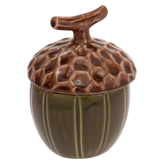 5.5" Tall Olive Green Acorn Ceramic Covered Jar Fall Décor