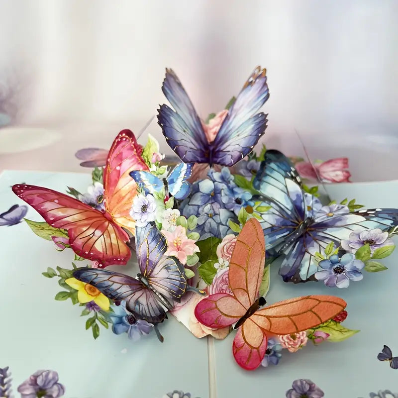 Pop-Up Greeting Card with Vibrant Butterflies & Floral Design