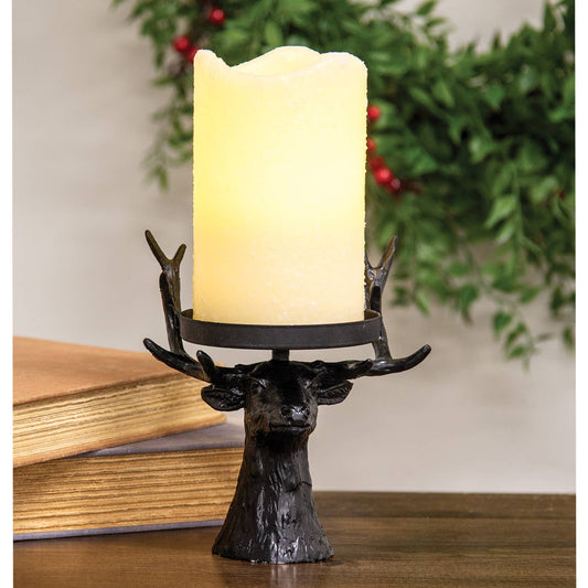 Black Metal Reindeer Pillar Candle Holder