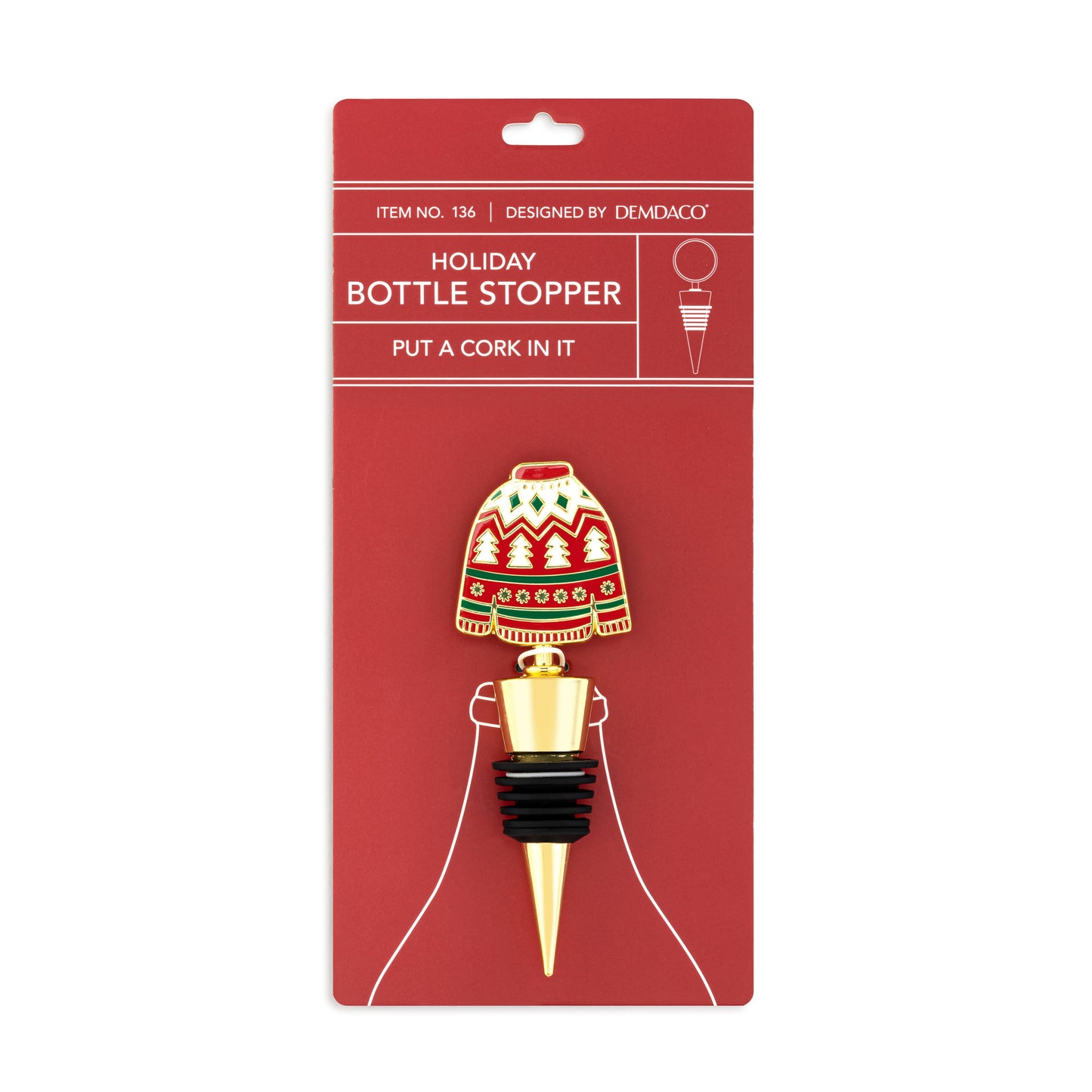 Ugly Sweater Gold Enamel Bottle Stopper - 4in