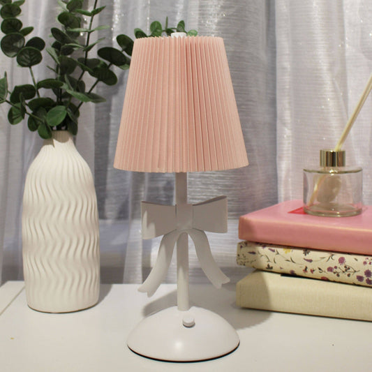 Pink & White Rechargeable Table Lamp with Bow Detail