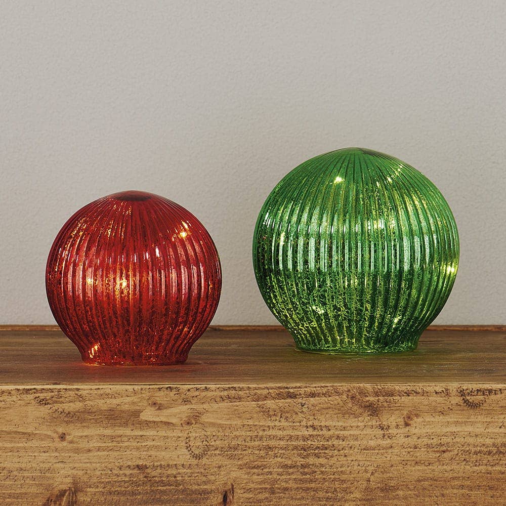 LED Ribbed Glass Sphere 2pc Set