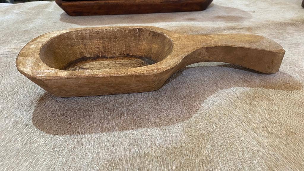 Rustic Hand-Carved Wooden Scoop Bowl