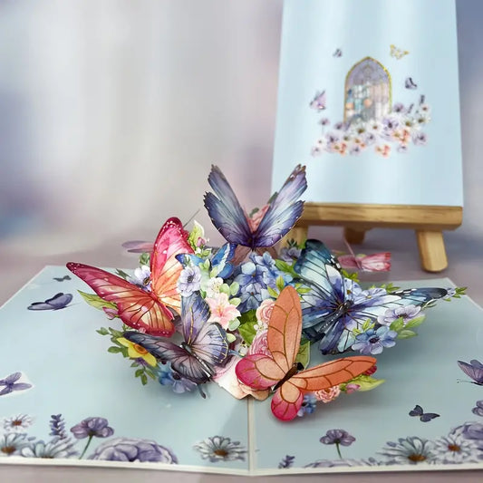 Pop-Up Greeting Card with Vibrant Butterflies & Floral Design