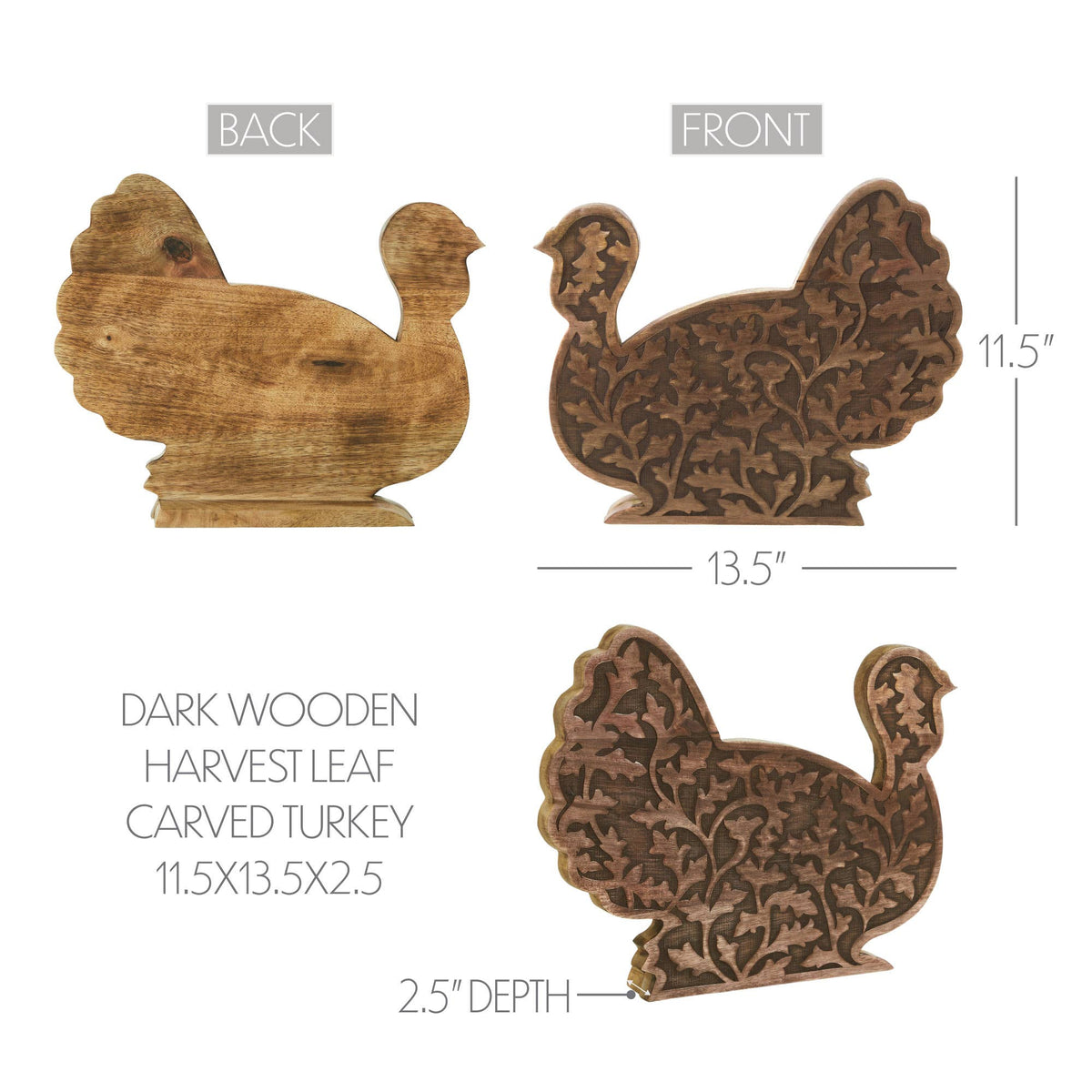 Dark Wood Carved Turkey Figurine