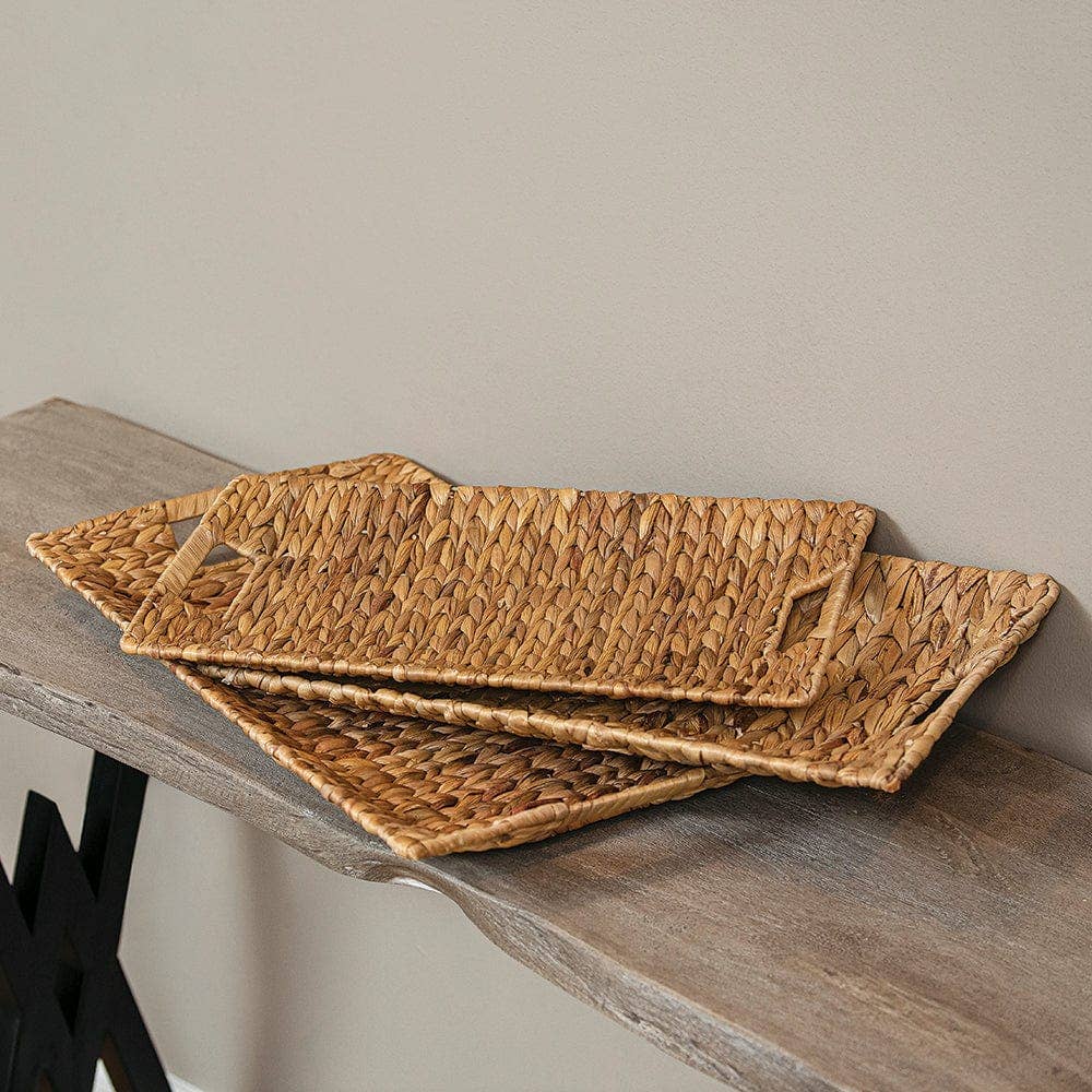Natural Decorative Rectangular Hand-Woven Water Hyacinth Serving Tray (3 sizes)