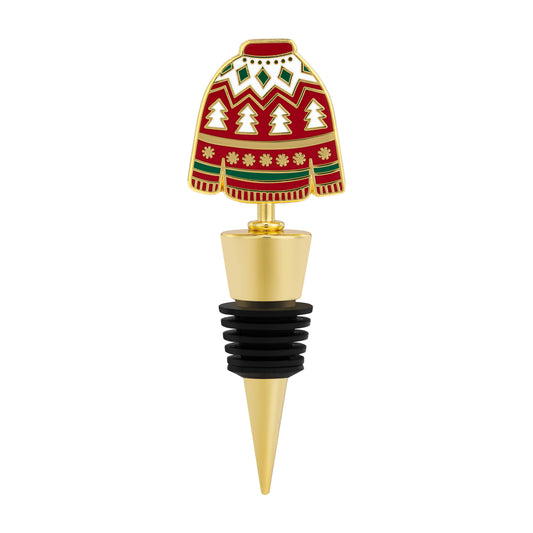 Ugly Sweater Gold Enamel Bottle Stopper - 4in