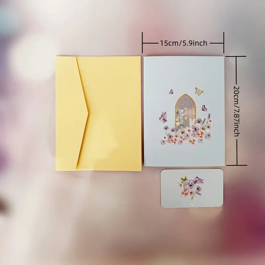 Pop-Up Greeting Card with Vibrant Butterflies & Floral Design