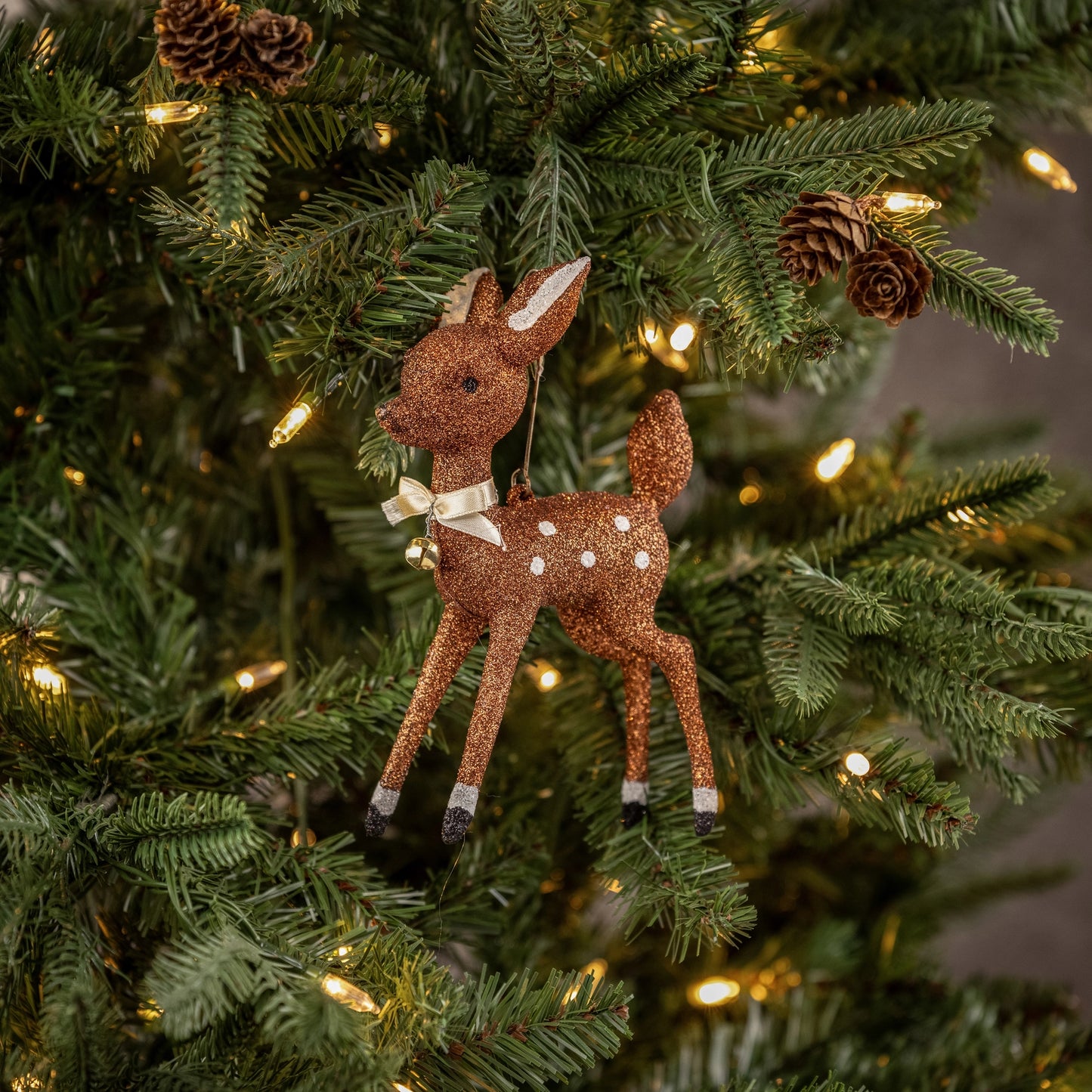 6.5 Standing Retro Glittered Fawn Ornament