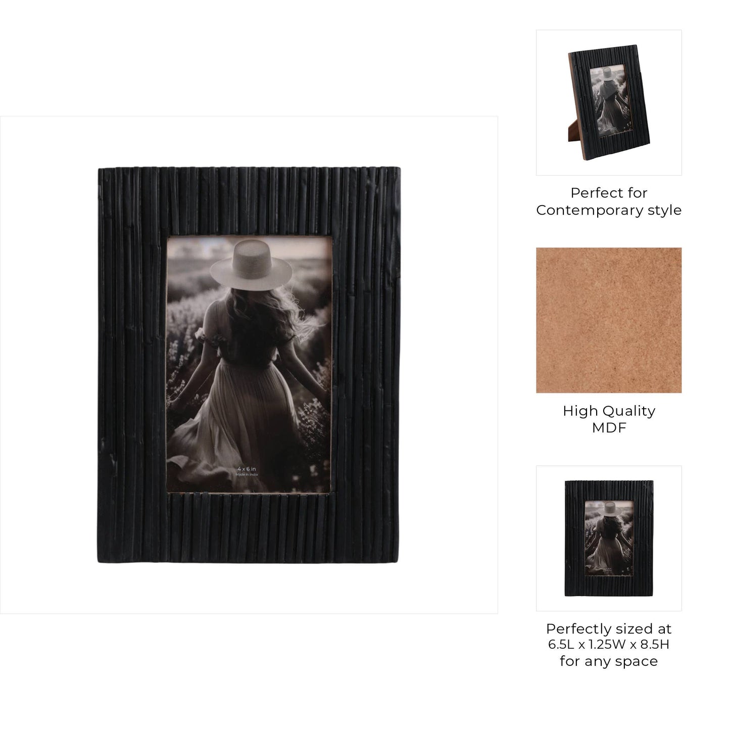 Black Contemporary Wood/ Resin Jagged Photo Frame - 4x6"