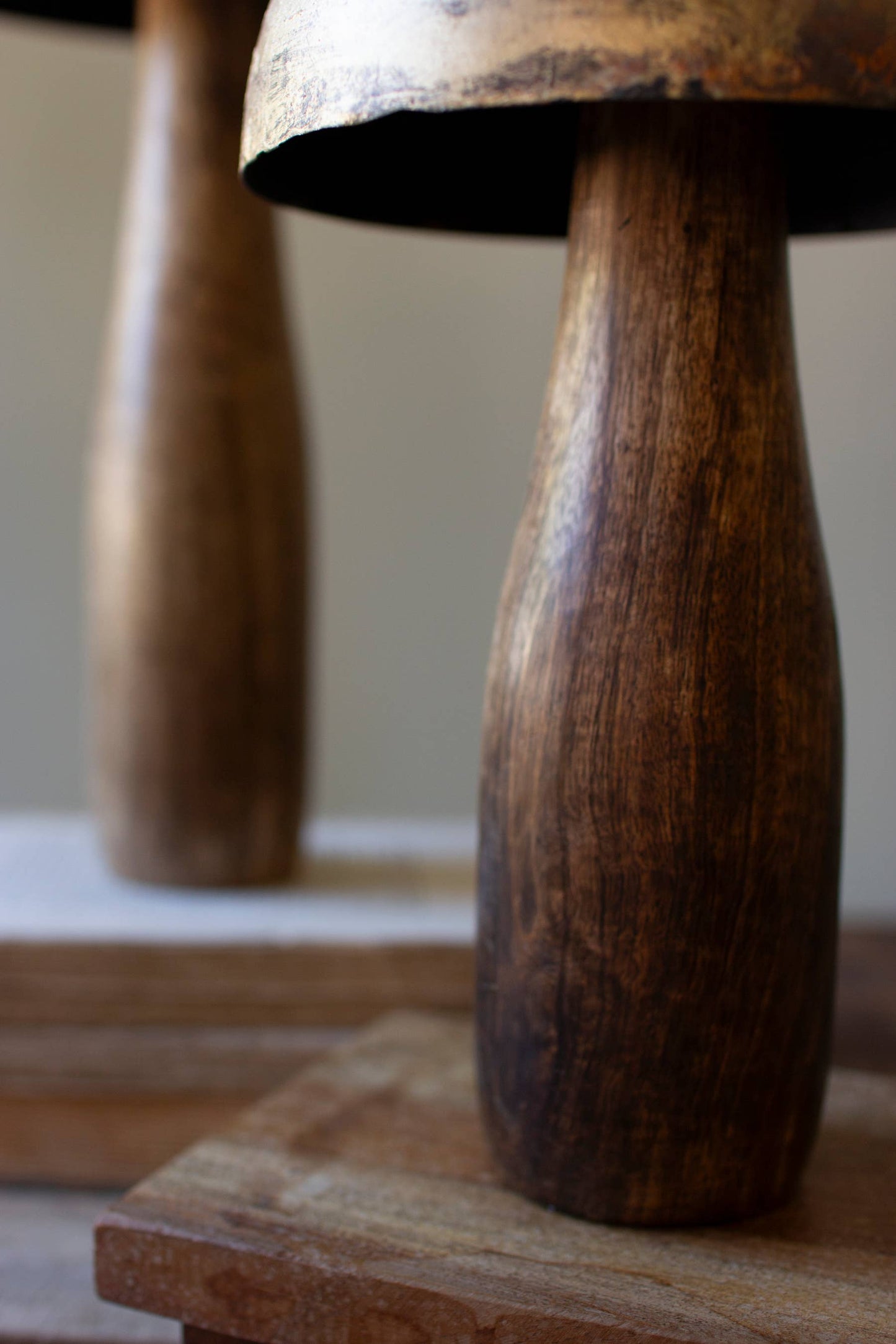 ANTIQUE BRASS MUSHROOMS WITH WOODEN BASES(Set Of 3)