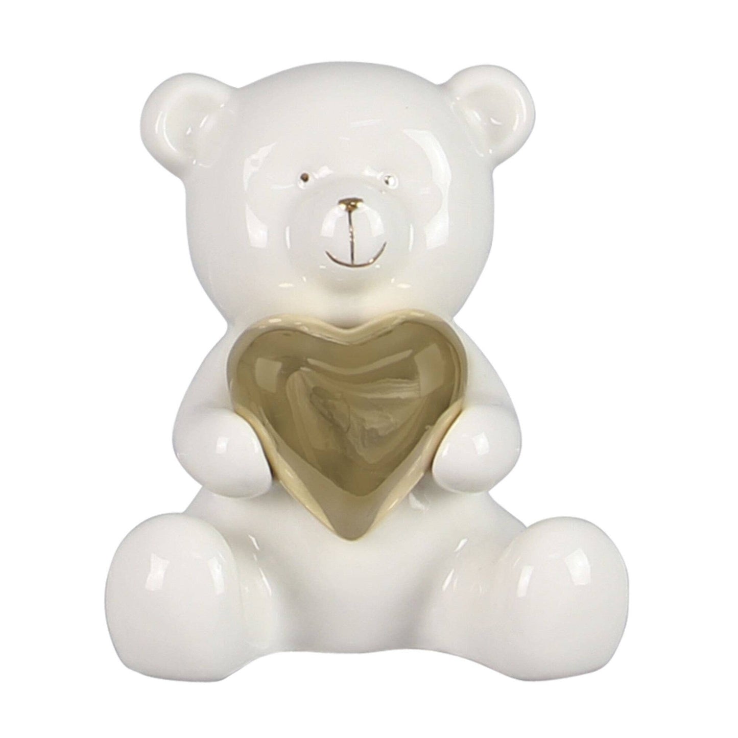 Ceramic Bear Holding Gold Heart