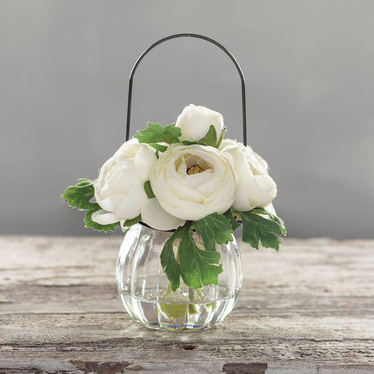 White Ranunculus in Glass Vase