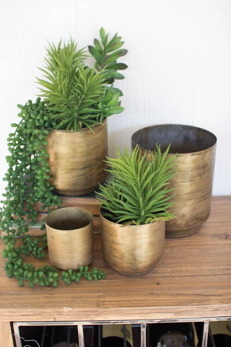 METAL AGED BRASS FLOWER POTS (3 sizes)