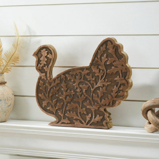 Dark Wood Carved Turkey Figurine