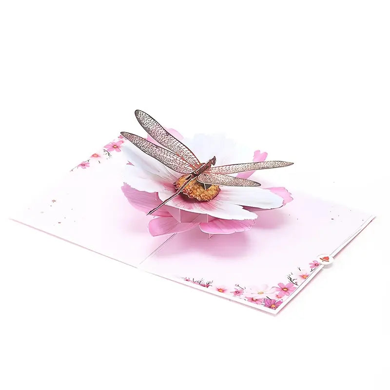 Dragonfly Cosmos Flower 3D Pop-Up Greeting Card