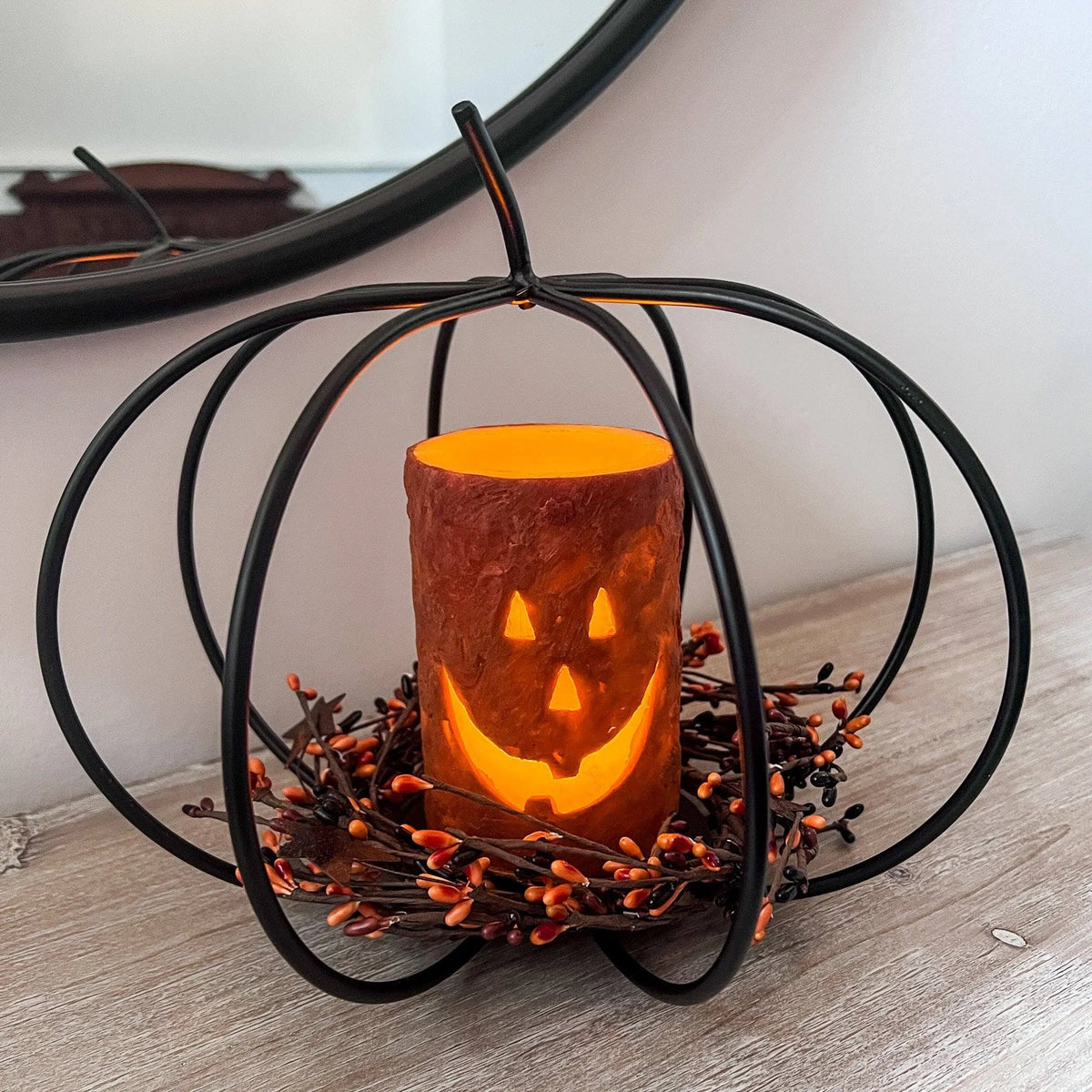Large Metal Pumpkin with Candle Holder