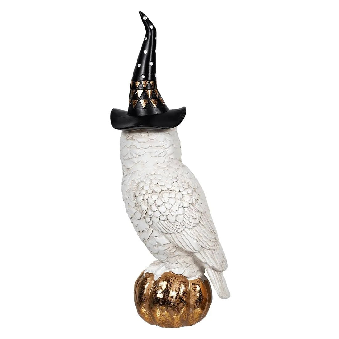Owl w/Witch Hat standing on Pumpkin